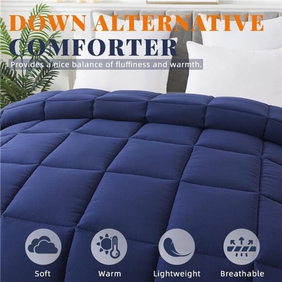 Down Alternative Comforter (Blue/Grey, King) - All Season Soft Quilted King Size - Picture 3 of 6